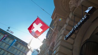Company headquarters of Switzerland's two largest banks UBS (background) and Credit Suisse at Zurich, Switzerland, Paradeplatz.