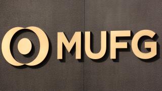 A new signboard of MUFG on display outside its branch on April 2, 2018, Tokyo, Japan. Mitsubishi UFJ Financial Group Inc. changed the name of Bank of Tokyo-Mitsubishi UFJ to MUFG Bank after 11 years of merger and complaints from customers saying that the
