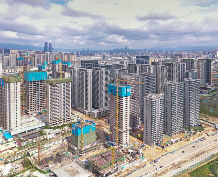 Aerial view of residential properties under construction in China