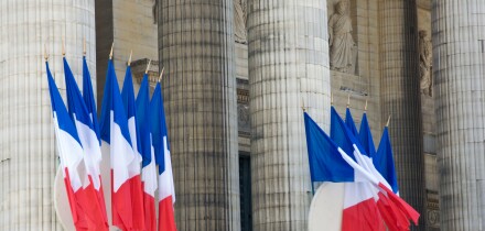 French flags at the Pantheon Paris France. Image shot 2008. Exact date unknown.