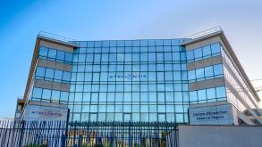 Exterior view of the French headquarters of Stellantis in Poissy, France. Stellantis is a multinational automobile group