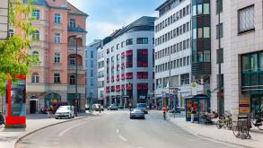 Munich, Germany - July 16, 2010 : Street scene. Oberanger (street). Commercial district close to Marienplatz.