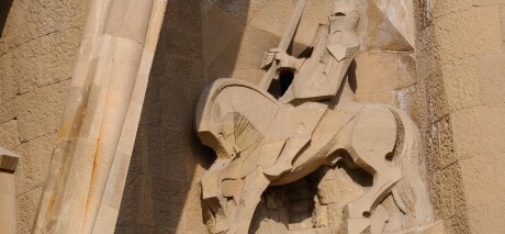 Details of religious sculptures on the facade of the Sagrada Familia, the unfinished cathedral by  Antoni Gaudi in Barcelona.