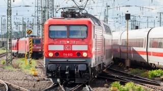 Electric locomotive of the 114 series of the Deutsche Bahn AG used in local traffic, at Frankfurt main station