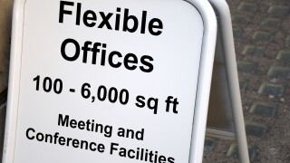 London, England, UK. Sign in the street - Flexible Office space