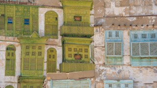 Detail of buildings in Al-Balad (Old Town) Jeddah, Saudi Arabia UNESCO World Heritage Site