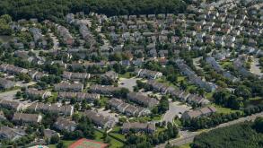 Aerial View Of Residential Houses In Suburban Neighborhood, New Jersey, USA