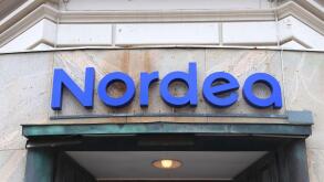 GOTHENBURG, SWEDEN - AUGUST 27, 2018: Nordea Bank branch in Gothenburg, Sweden. Nordea became one of biggest banks in Scandinavia after a merger of mu