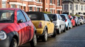 Cars parked on the side of a road