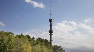 telecoms tower at tok-tobe park in the hills above almaty kazakhstan