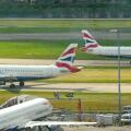 London, England, UK - 4 May 2024: Passenger planes operated by British Airways arriving and departing at London Heathrow airport.