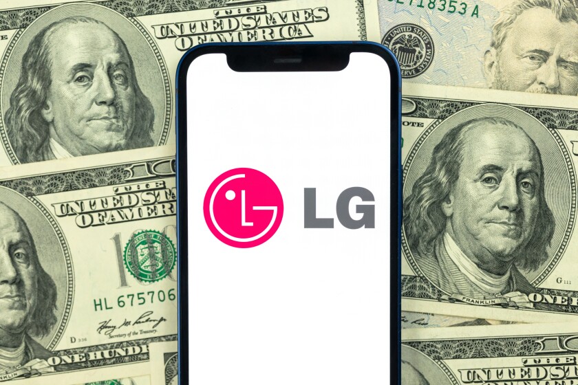 LG logo. Dollar bills background south korea-adobe-2022