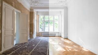 home renovation concept - apartment room before and after restoration or refurbishment -