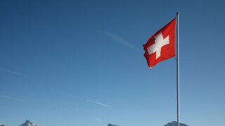 Swiss flag and Swiss Alps, Ruogig, Switzerland