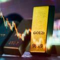Gold Bullion Bar Closeup With Falling Candlestick Chart Overlay Precious Metal Price