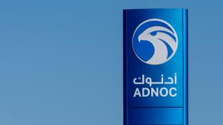 "Ras al Khaimah, RAK/United Arab Emirates - 12/22/2019: Adnoc Gas Station blue sign a petrol gas station in the Middle East."