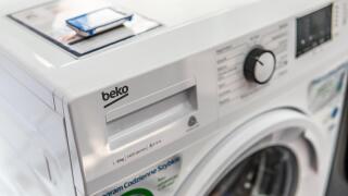 Lodz, Poland, July 2018 inside Saturn electronic store, free-standing Beko washing machine on display, produced by Beko, Turkish brand of Arcelik