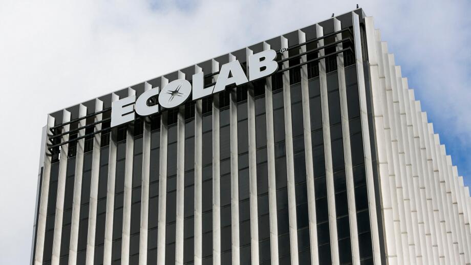 A logo sign outside of the headquarters of Ecolab, Inc., in St. Paul, Minnesota on October 24, 2015.