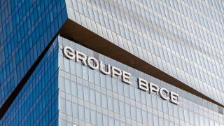 Exterior view of the headquarters of the French banking group BPCE, resulting from the merger of the Banque Populaire and the Caisse d'Epargne groups