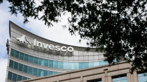 A logo sign outside of the headquarters of Invesco Ltd., in Atlanta, Georgia on October 7, 2017.