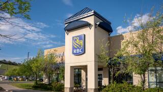 Calgary, Alberta - June 3, 2021: Exterior facade of a branch of the Royal Bank of Canada.