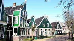 Traditional Dutch wooden houses at the village of Zaanse Schans, Zaandam / Zaandijk, Netherlands