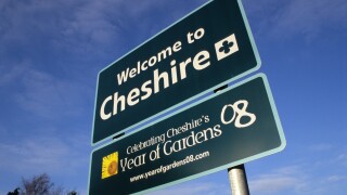 Welcome To Cheshire Metal Sign. Image shot 2008. Exact date unknown.