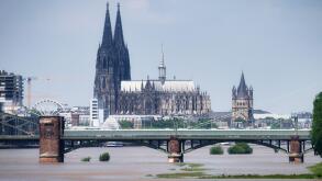 summer floods with flooded banks in cologne in june 2024