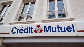 CARENTAN, FRANCE - JULY 2014: Branch of Credit Mutuel in Normandy. Credit Mutuel is a major French bank