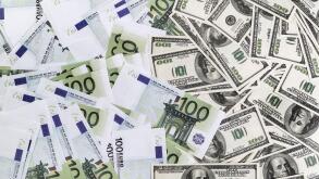 Dollars and euros. Image shot 09/2017. Exact date unknown.