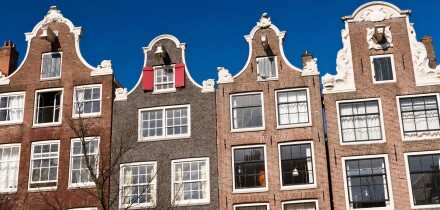 Dutch gable houses along Brouwersgracht canal, Amsterdam, Netherlands.