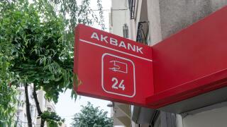 Istanbul, Turkey - 27 May 2023: Logo and sign of Akbank, one of the largest banks in Turkey.