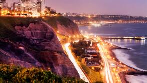 Peru, Lima, Miraflores, Cliffs of Miraflores at sunset