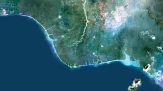 Niger River Delta, Nigeria, True Colour Satellite Image. True colour satellite image of the Niger River Delta in Nigeria, Africa