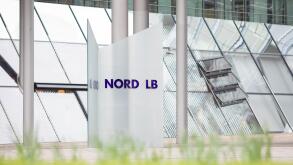 Hannover, Germany. 04th Apr, 2019. The NordLB logo can be read in the entrance area of the bank. The troubled Norddeutsche Landesbank (NordLB) closed the past financial year with a loss of EUR 2.3 billion. Credit: Moritz Frankenberg/dpa/Alamy Live News