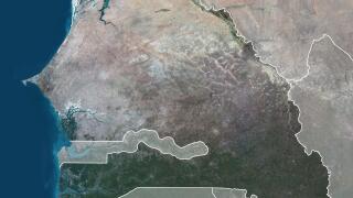 Color satellite image of Senegal, with borders and mask.