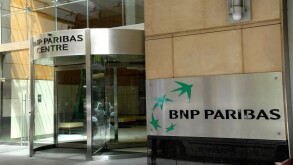 front door of BNP Paribas bank, Sydne,y Australia