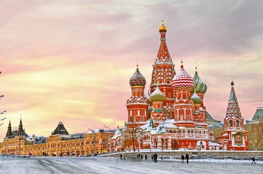 Moscow,Russia,Red square,view of St. Basil's Cathedral in winter