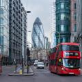 Bishopsgate road with the Gherkin skyscraper in the background, London England United Kingdom UK