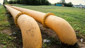 Yellow pipes for gas in nature. The concept of construction of gas pipelines. Transit of Russian gas to Europe via Ukraine.