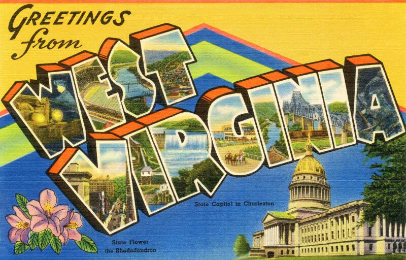 Large letter "Greetings from West Virginia " state name vintage postcard ca. 1930's-1940's