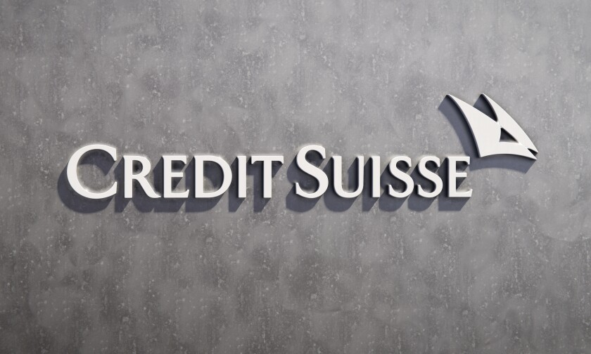 Three-dimensional logo of Swiss-based investment bank Credit Sui