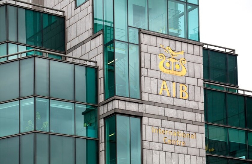 Headquarters of the Allied Irish Bank, AIB, on the River Liffey in the financial district in Dublin, Ireland, Europe