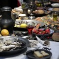 Burgundy feast in the year around1650.Gorgeous Food and drink buffet.(Masterchef in the golden age)