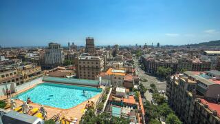 Barcelona Pool overlooking city, Swimming Pool on the roof in Barcelona, Spain