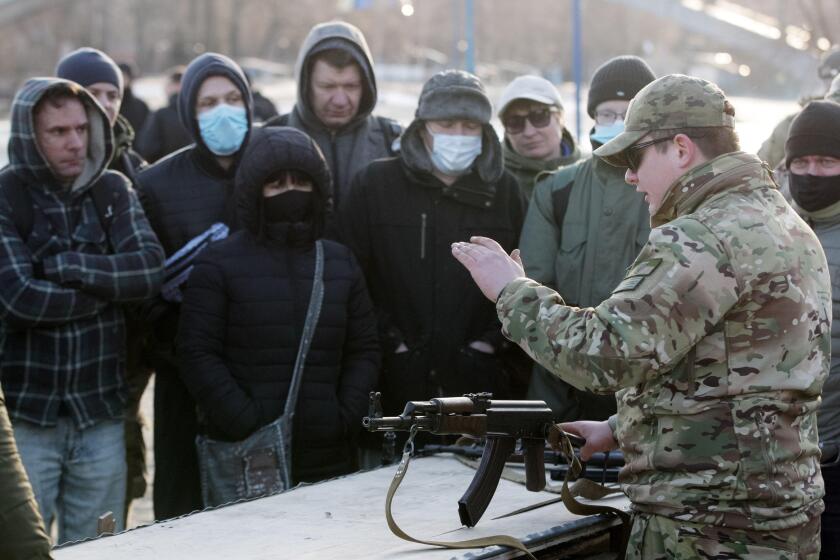 Kiev, Ukraine. 13th Feb, 2022. Ukrainians take part in a military training for residents, which was organized by Right Sector far-right activists in Kiev, Ukraine. Everyone was allowed to take part in the exercises of using of weapons, tactical medicine a