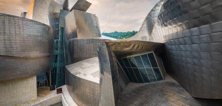 Bilbao, Spain - July 17, 2025: Guggenheim Bilbao Museum for Modern Art, an Iconic Architectural Masterpiece by Frank Gehry