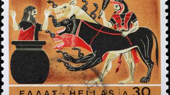 Hercules and Cerberus, 12th labour on stamp