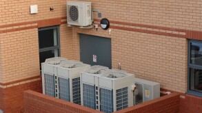 Air sourced heat pumps used to heat offices in Barnstaple north devon england