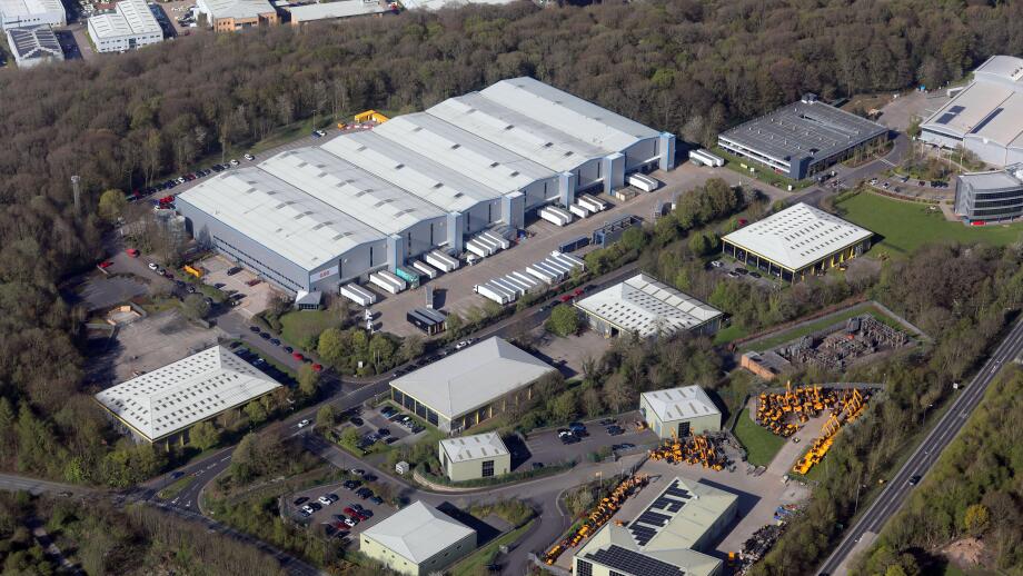 aerial view of the GXO logistics warehouse just off the M1 motorway at junction 35A, Chapeltown, Sheffield